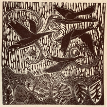 Load image into Gallery viewer, linocut print on recycled linen depicting Brent Geese in Ireland