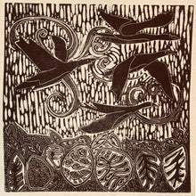 Load image into Gallery viewer, linocut print on recycled linen depicting Brent Geese in Ireland 
